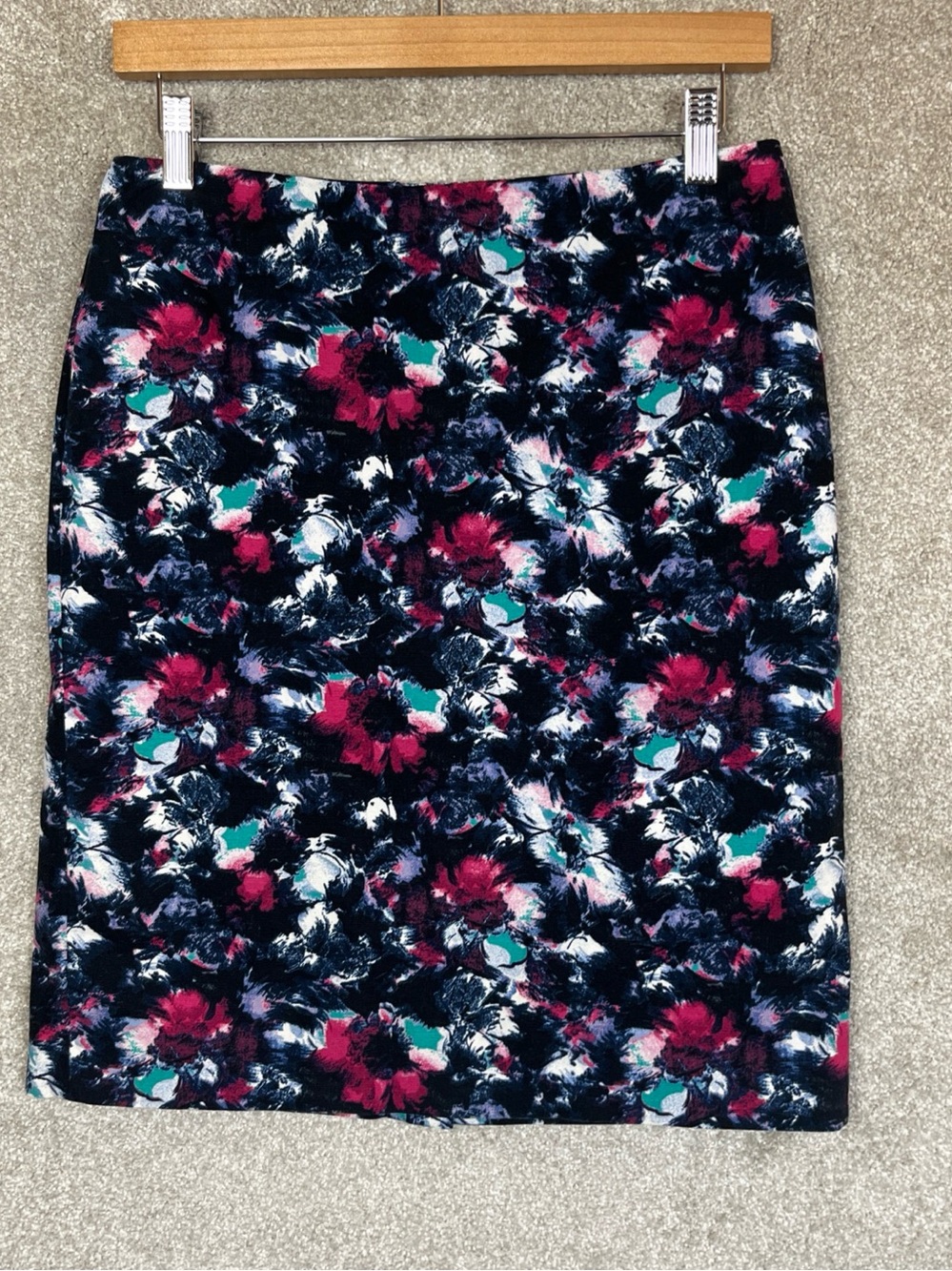 Talbots Skirt Womens 4 Petite Black Floral Pencil Cotton Blend Back Zip- 5344
